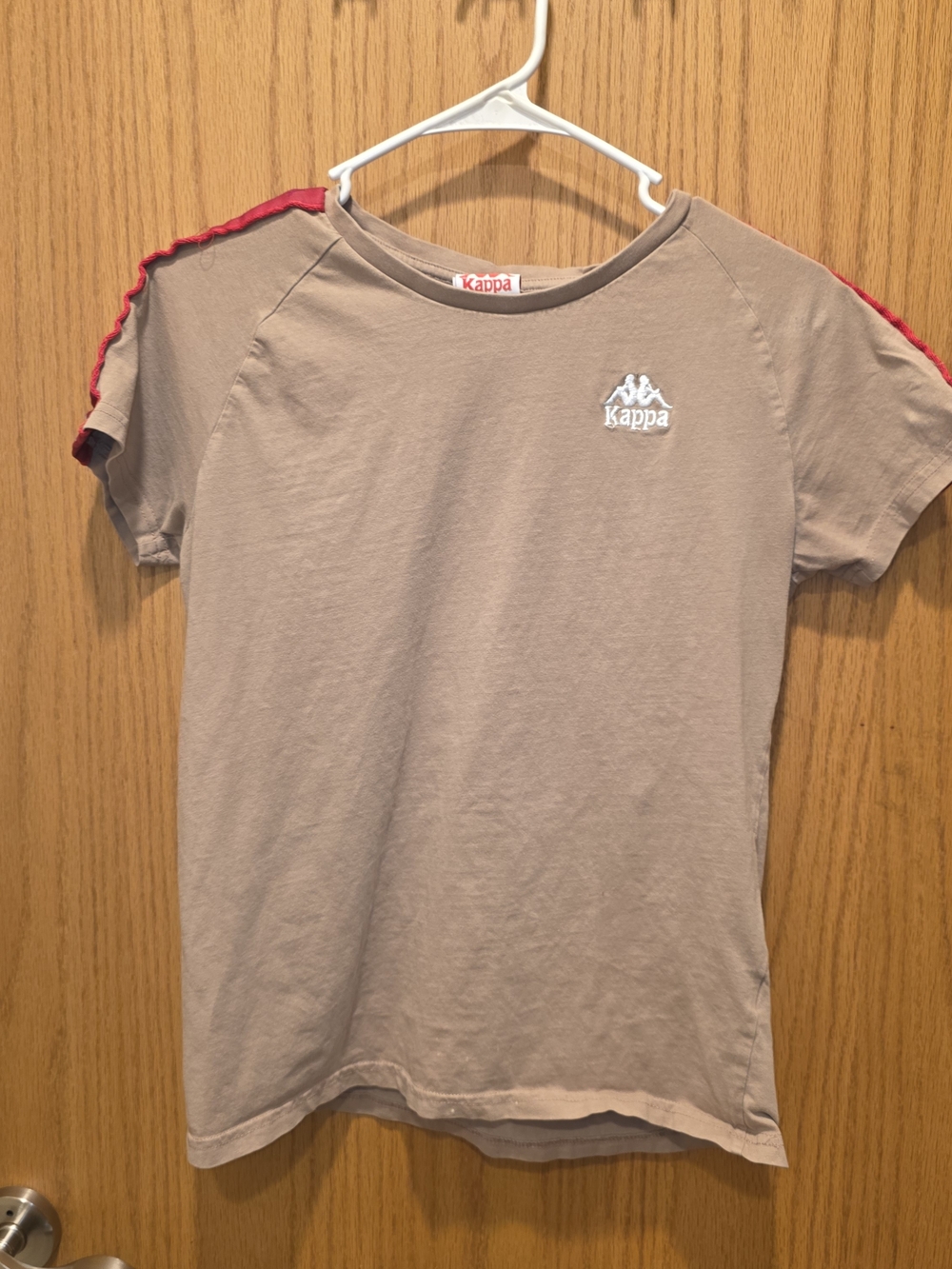 Kappa Taupe Tee with Red Shoulder Detail